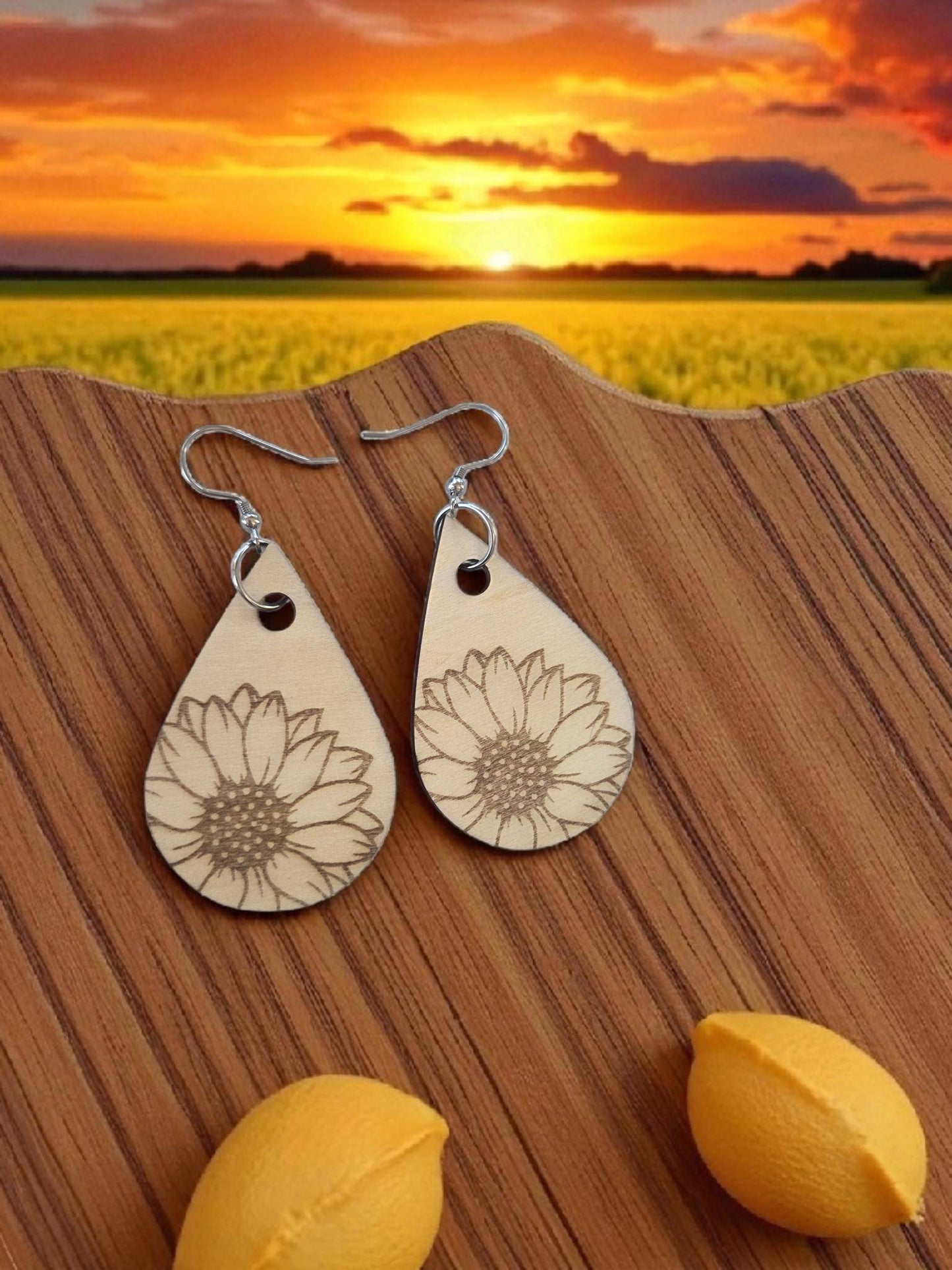 Sunflower Engraved Earrings
