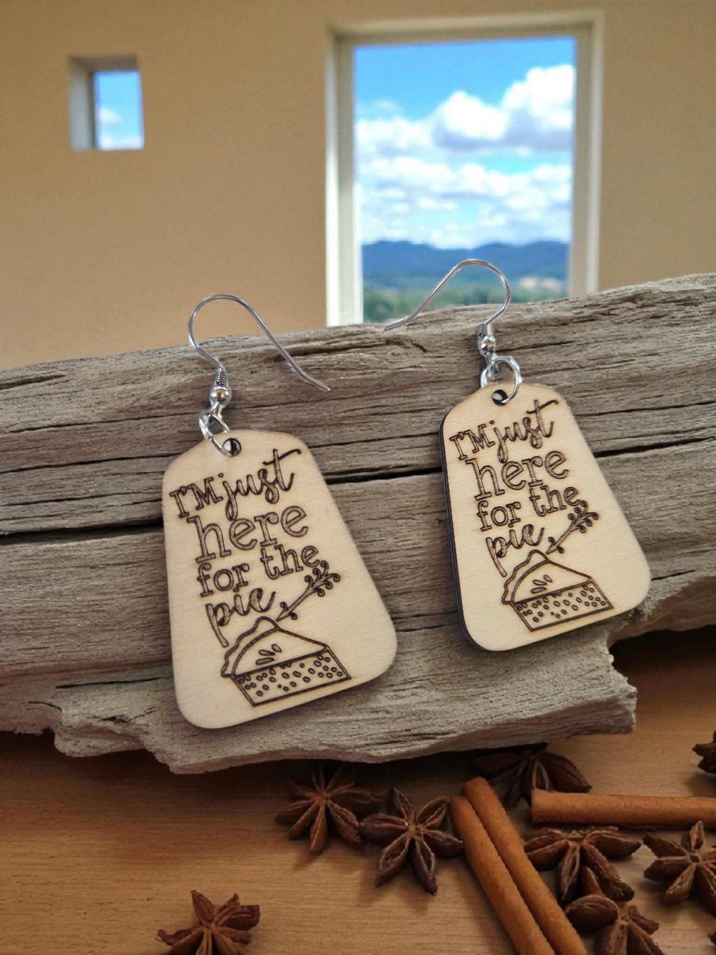 I’m Just Here for the Pie Engraved Wooden Thanksgiving Earrings