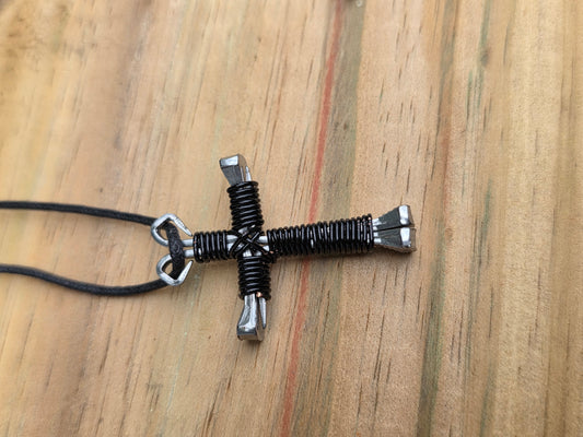 Black Horseshoe Nail Cross Necklace