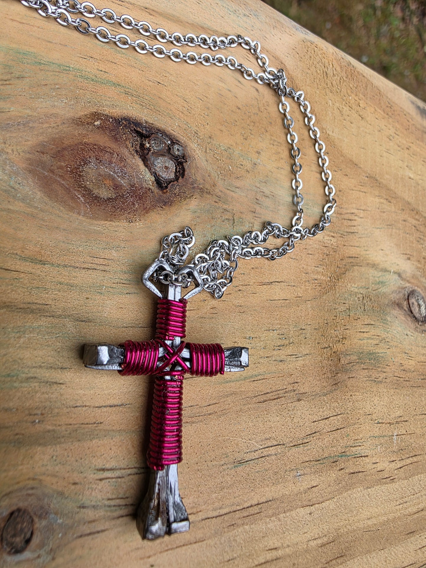 Horseshoe Nail Cross Necklace – Handmade Faith Cross on Adjustable Black Cord (14–28")