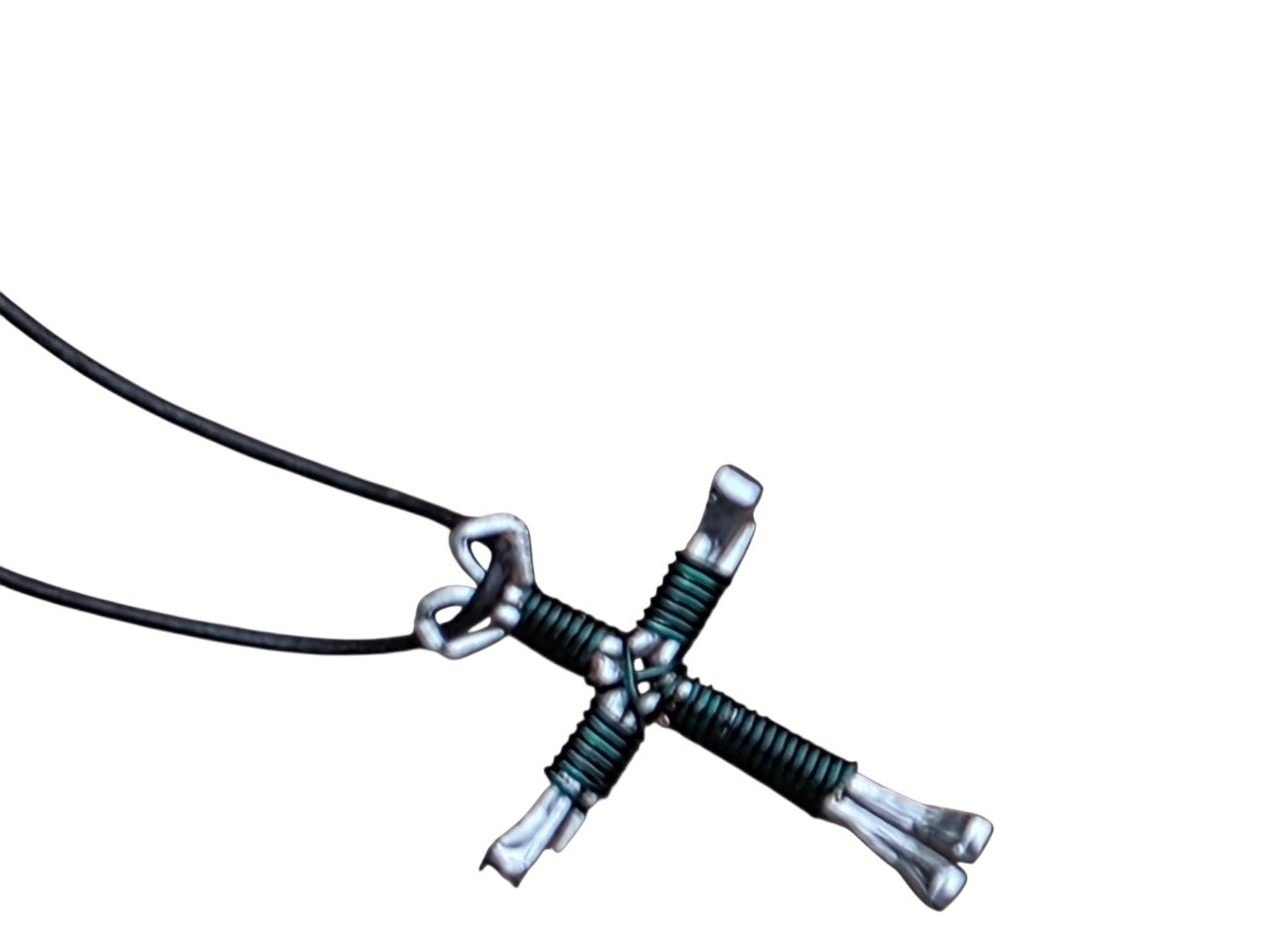Horseshoe Nail Cross Necklace – Handmade Faith Cross on Adjustable Black Cord (14–28")