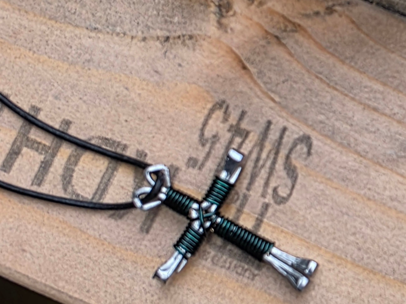 Horseshoe Nail Cross Necklace – Handmade Faith Cross on Adjustable Black Cord (14–28")
