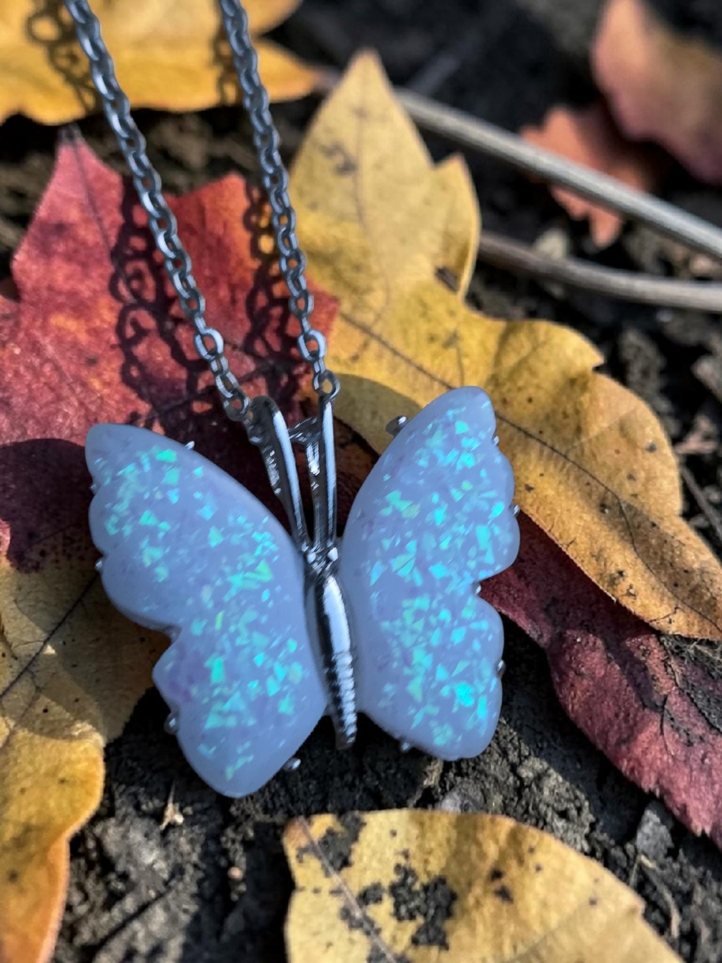 Glitter Faux Opal Necklace