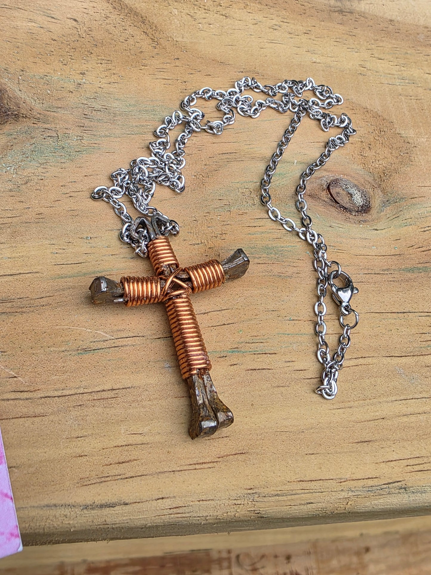 Horseshoe Nail Cross Necklace – Handmade Faith Cross on Adjustable Black Cord (14–28")