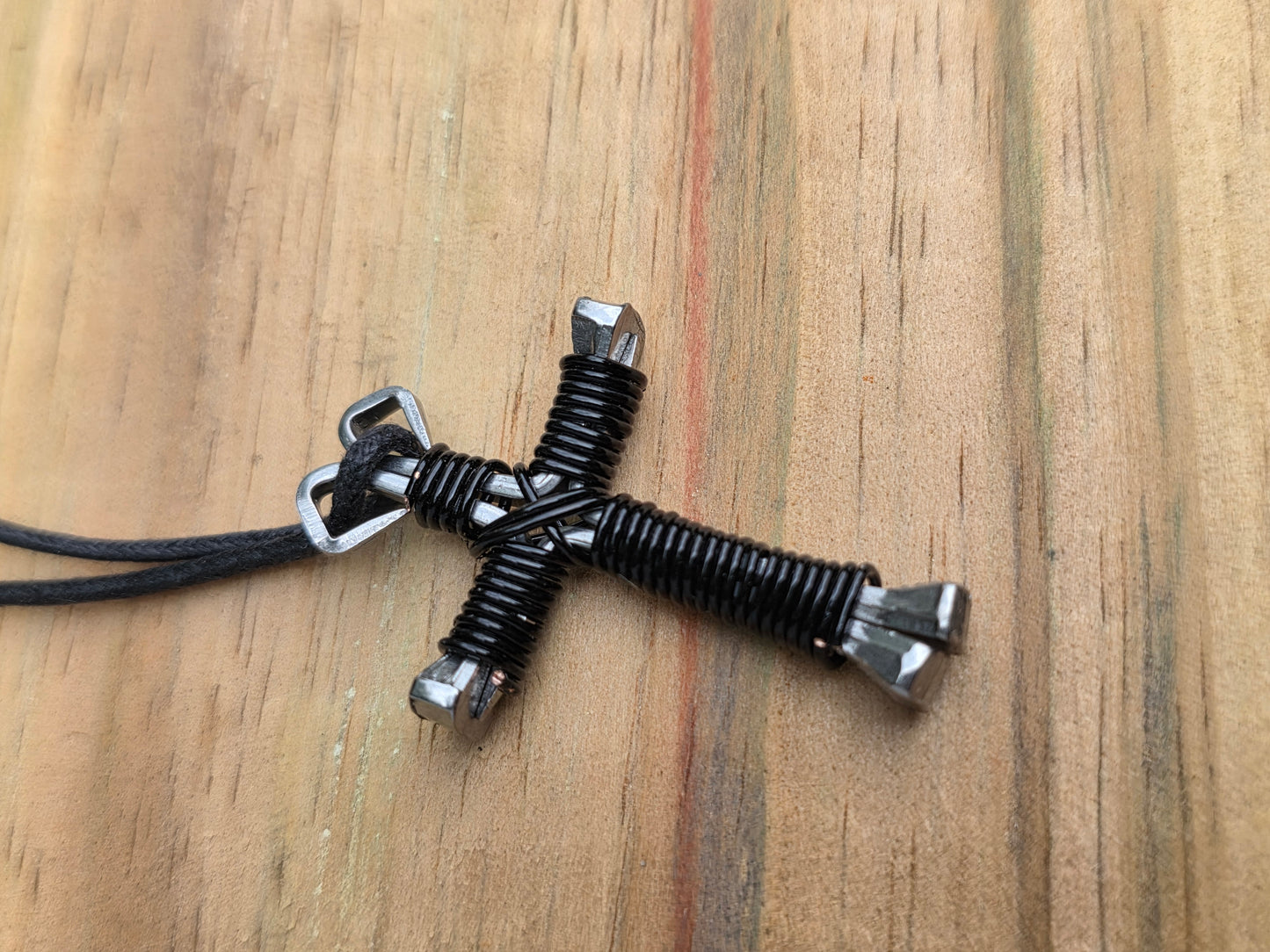 Black Horseshoe Nail Cross Necklace