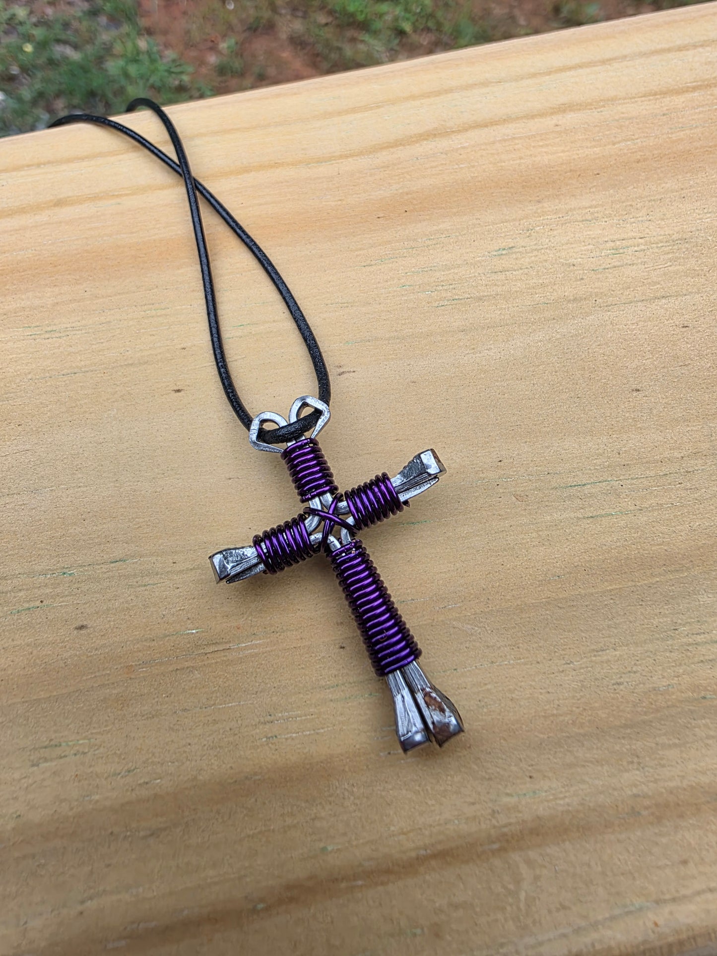 Horseshoe Nail Cross Necklace – Handmade Faith Cross on Adjustable Black Cord (14–28")
