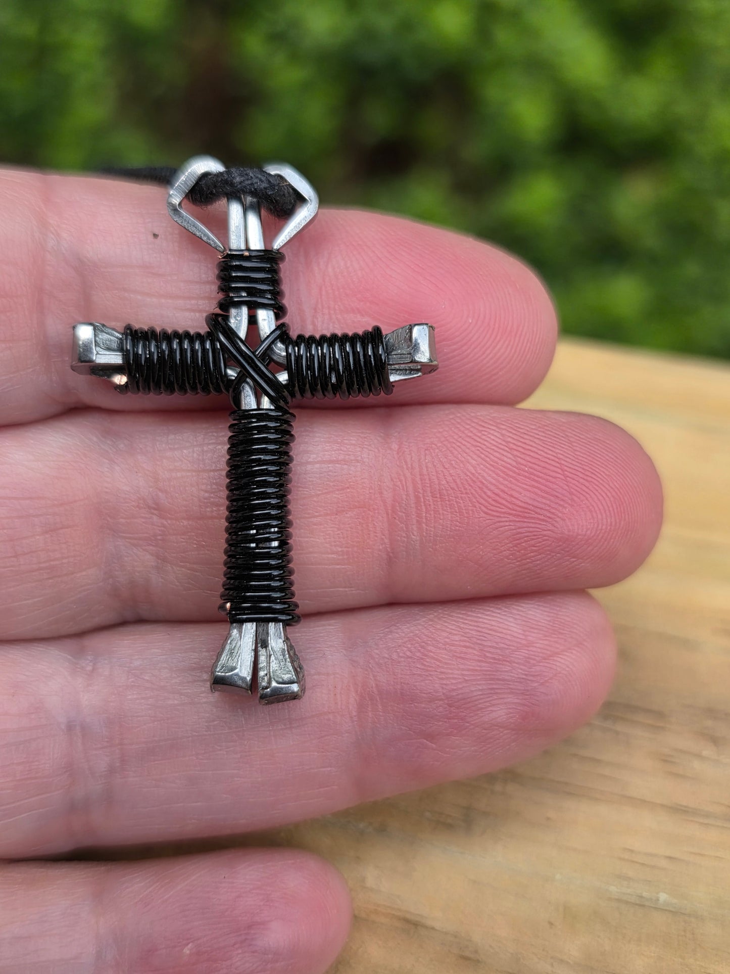 Black Horseshoe Nail Cross Necklace